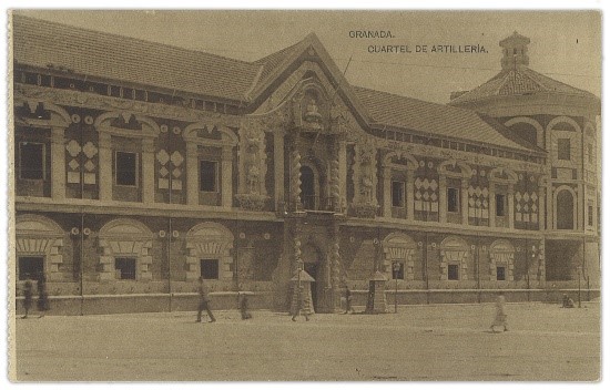 Tarjeta postal del Cuartel de Artillería de Bibataubín. Fototipia Hauser y Menet – Madrid, «Granada: Cuartel de Artillería», ca. 1905. Colección Mikel Cervera Nagore (Granada).