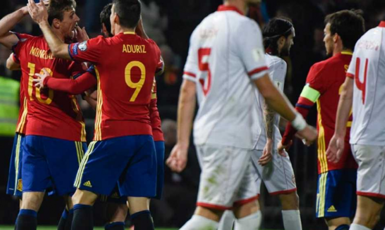 Celebración de uno de los goles de España.