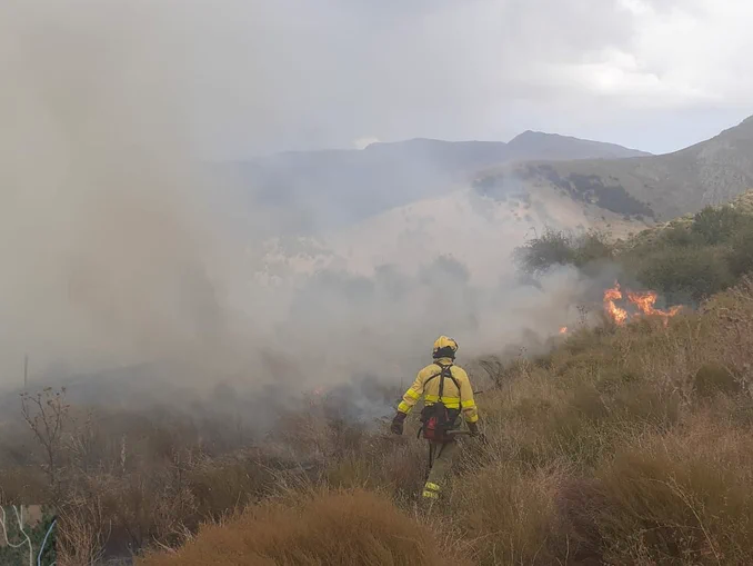 Un bombero del Infoca, este viernes, trabajando en la zona.