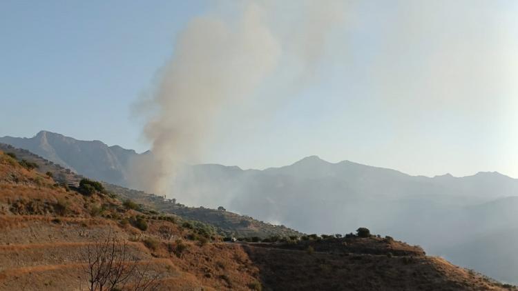 Columna de humo que deja el incendio, al que se han incorporado medios aéreos para su extinción.