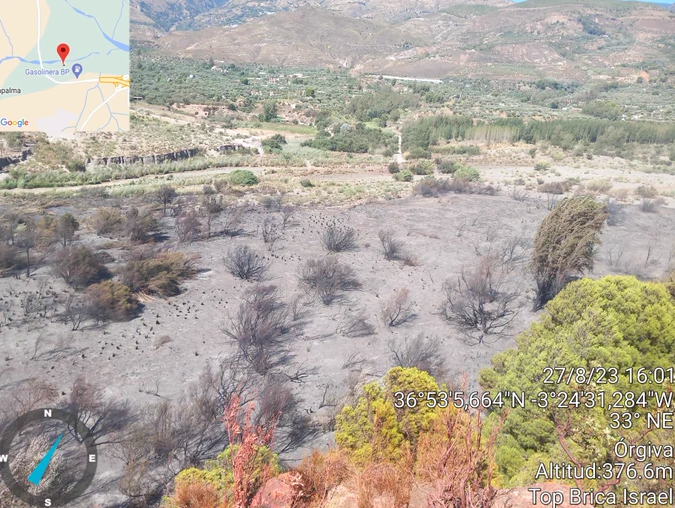 Efectos del incendio en Órgiva. 