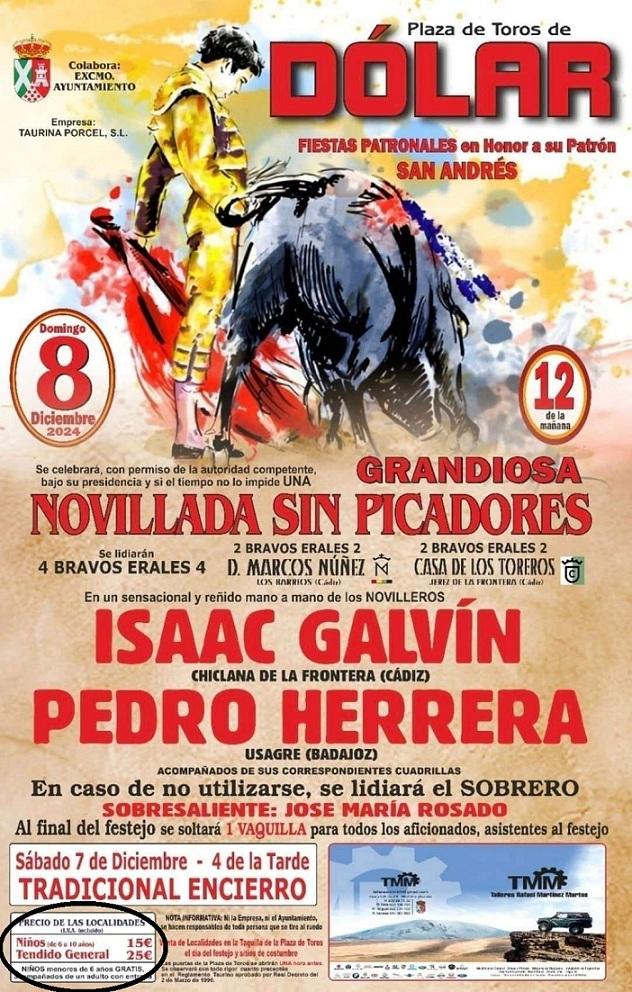 Cartel de la novillada, con los descuentos a menores abajo a la izq., en círculo negro.