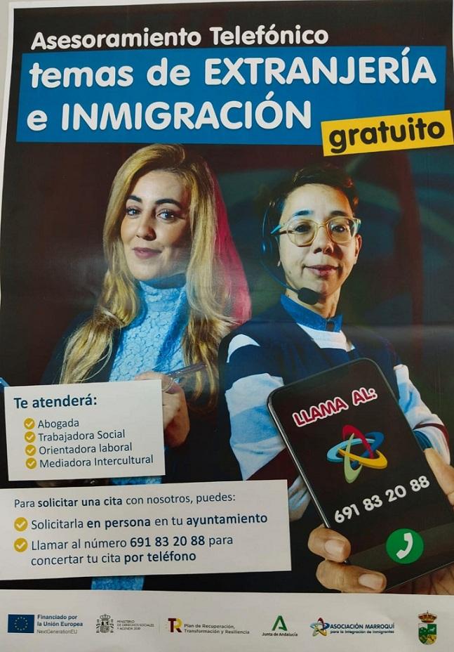 Cartel sobre el nuevo servicio a inmigrantes. 