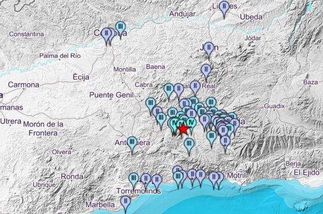 Mapa de intensidades del terremoto de 3,9 registrado en Salar. 