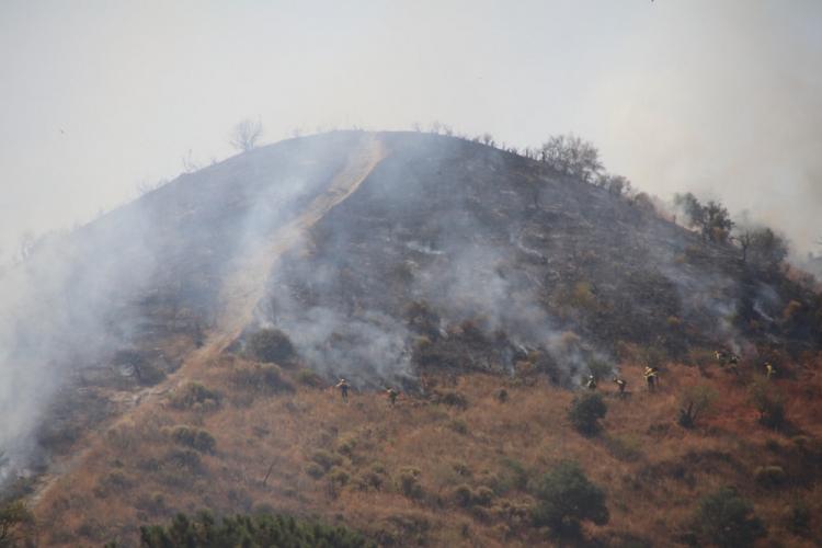 Bomberos del Infoca, durante las tareas de extinción este miércoles. 