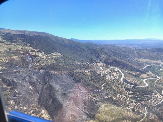 Zona quemada por el incendio en una imagen aérea.