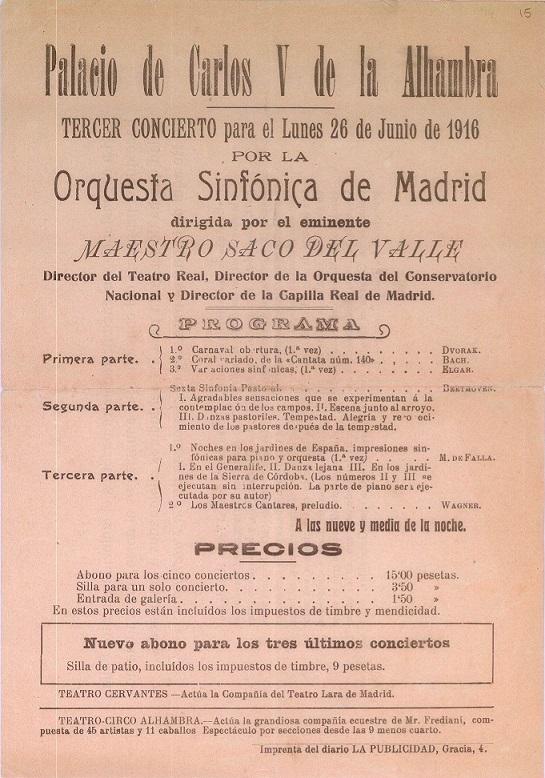 Se cumplen cien años del estreno de Noches en los Jardines de España.