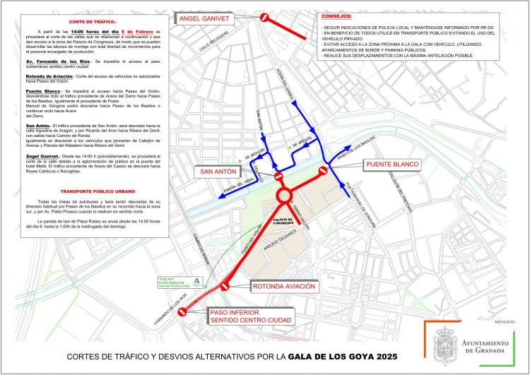 Mapa de los cortes previstos por el Ayuntamiento de Granada