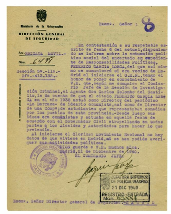 Documento inédito que se expone en el Centro Lorca. 