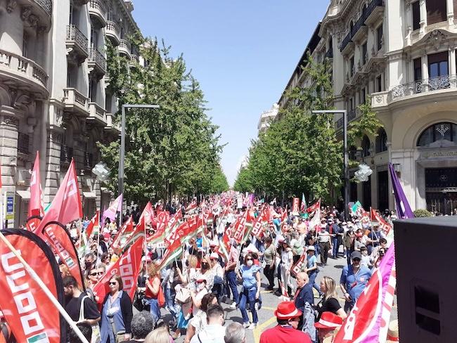 Militantes de CCOO en un Primero de Mayo, Día del Trabjo.