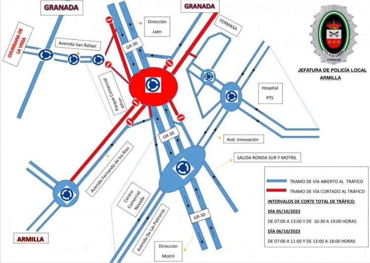 Mapa con la afección de tráfico