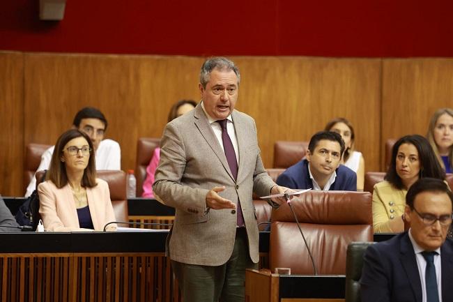 El secretario general del PSOE de Andalucía y Portavoz del Grupo Parlamentario Socialista, Juan Espadas. este lunes.