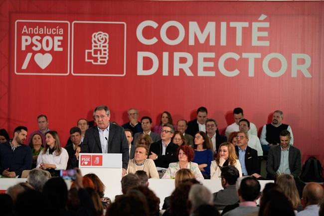 El secretario general del PSOE de Andalucía, Juan Espadas, interviene ante el Comité Director del PSOE de Andalucía.