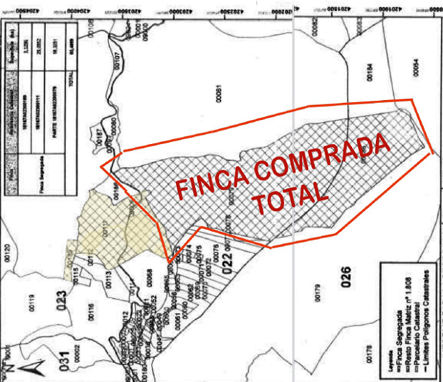 Delimitación de la finca comprada por el municipio. 