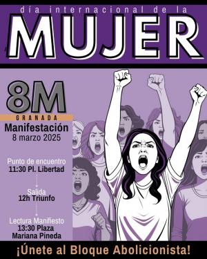 Cartel de la convocatoria del Bloque Abolicionista para el próximo 8M.