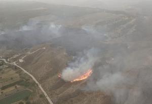 Imagen del incendio de Caniles, con las llamas cerca de la carretera. 