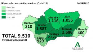 Mapa con los datos actualizados por la Junta a fecha 10 de abril.