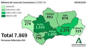 Mapa con la incidencia de casos positivos en Andalucía desde el inicio de la pandemia.