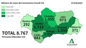 Mapa con la incidencia del Covid-19 a fecha 7 de abril.