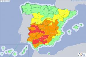 Mapa de alertas por calor de la Agencia Estatal de Meterología para este jueves.