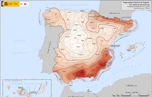 Mapa de riesgo sísmico, donde destacan Granada y Murcia. 