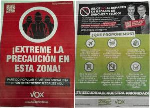 Pasquines distribuidos por VOX en barrios de Granada.