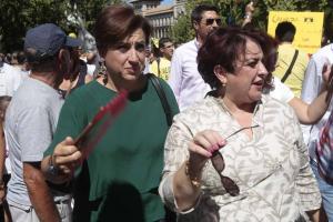 Teresa Jiménez en una de las manifestaciones contra el aislamiento ferroviario.