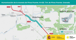 Localización en plano del tramo de 3,6 km de la N-432 que será reformado. 