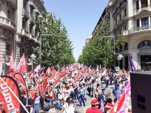 Militantes de CCOO en un Primero de Mayo, Día del Trabjo.