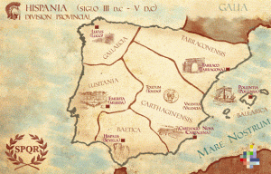 Mapa de la división provincial de Hispania.