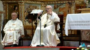 Javier Martínez, durante la homilía, en una imagen de la retransmisión de Virgen de las Angustias TV.