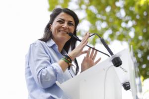 Macarena Olona, en un acto en Granada en 2022 cuando aún estaba en Vox.