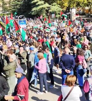 Asistentes a la movilización en solidaridad con el pueblo palestino.