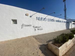 Pintadas en el estadio de Motril contra Rubiales, en una imagen del fin de semana.