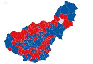 Mapa de colores de los resultados en la provincia de Granada.
