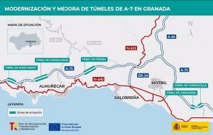 Planos de las obras de mejora de túneles en la A-7 en la provincia de Granada.