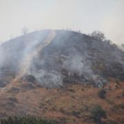 Bomberos del Infoca atajando el fuego sobre el terreno. Foto: J.M.De Haro